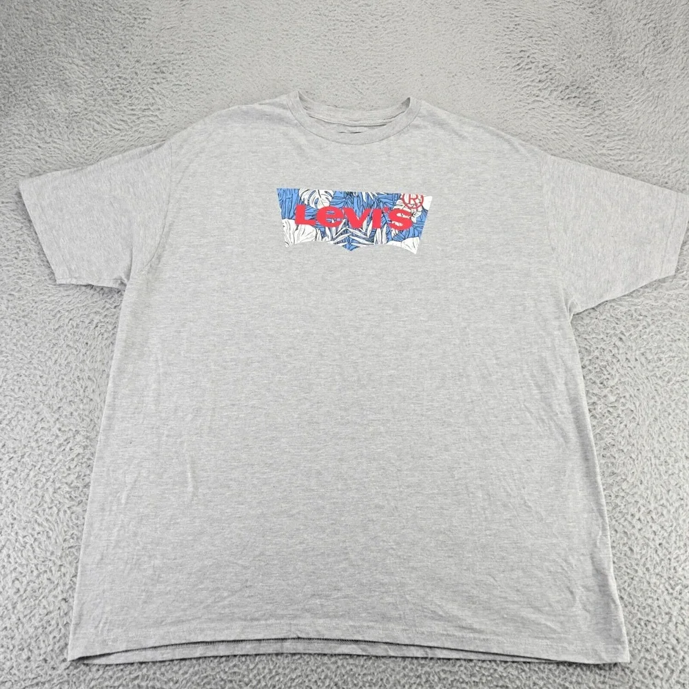 Levi's‎ Shirt Mens XXL Gray Heather Palm Graphic Tab Spellout Short Sleeve Crew
